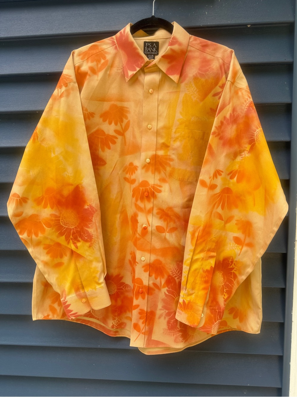 Hand Painted Sunflower Dress Shirt Men XL 2XL Custom Upcycled Office Casual